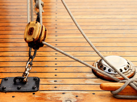Ship rigging rope on old yacht vintage