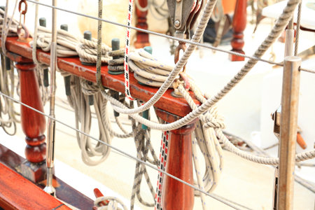 Ship rigging rope on old yacht vintage
