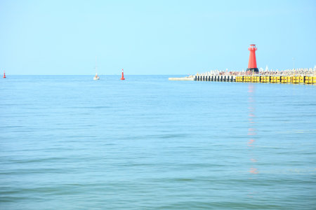 Sea baltic lighthouse in Gdansk, Poland outdoor Polish Danzig, Danzingの写真素材
