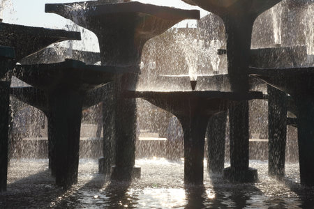 Outdoor sunlight Reflecting Pool Fountain Creates Polandの写真素材