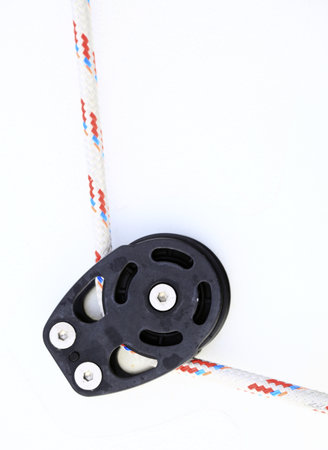 Sailboat winch and rope yacht detail. Yachtingの写真素材