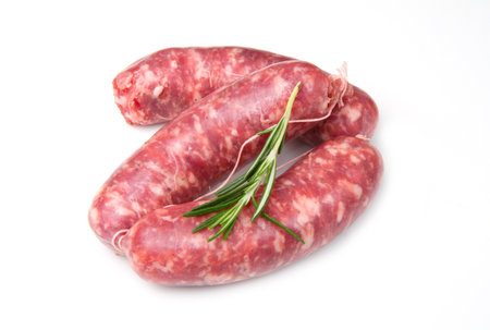 a fresh sausage isolated on white backgroundの写真素材