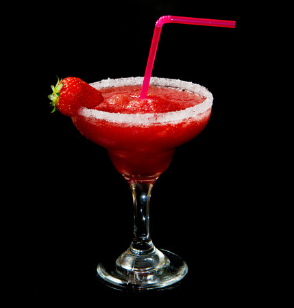 strawberry cocktail on black backgroundの写真素材