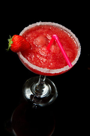 strawberry cocktail on black backgroundの写真素材