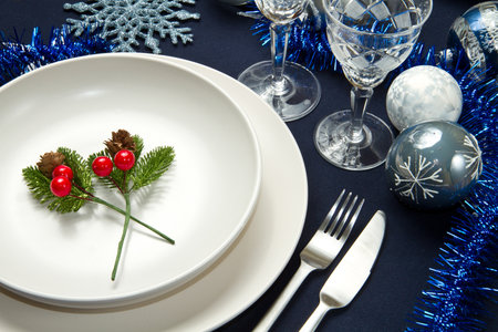 a decorated christmas tableの写真素材