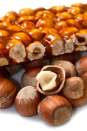  hazelnut brittle on white close up の写真素材