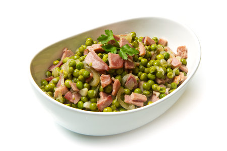 fresh peas with diced hamの写真素材