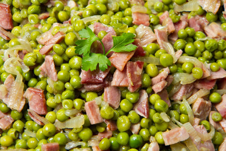 fresh peas with diced hamの写真素材