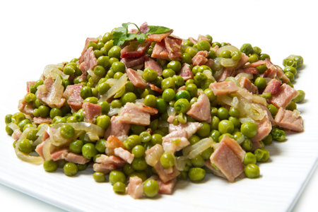 fresh peas with diced hamの写真素材