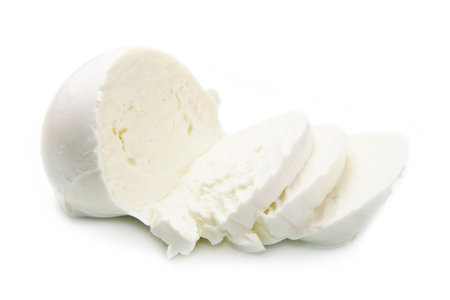fresh italian  mozzarella on white backgroundの写真素材