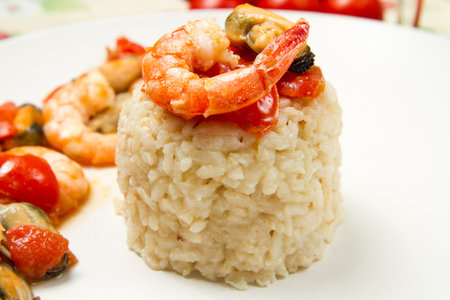 risotto with shrimps and musselsの写真素材