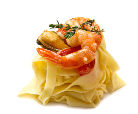 pasta with fresh  shrimp and  mussels  の写真素材