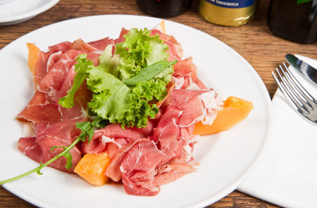 ham with melonの写真素材