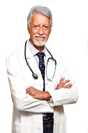 senior doctor on white backgroundの写真素材
