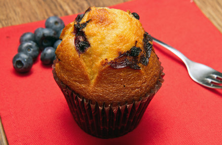 Home made chocolate chip muffin with blueberryの写真素材
