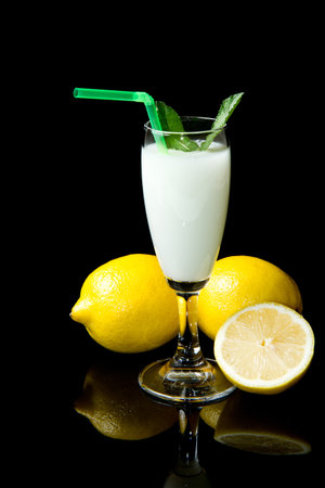 lemon sorbet on black backgroundの写真素材