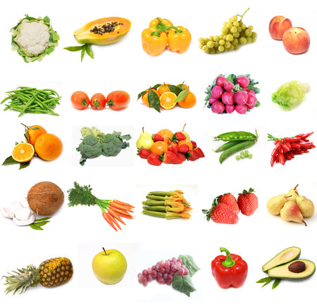 fruits and vegetables isolated on whiteの写真素材