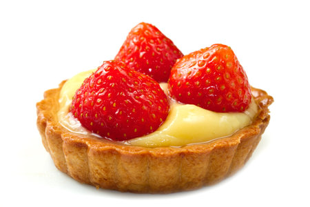 Fresh fruit tart on white backgroundの写真素材