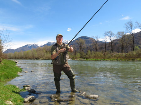 fisherman on river の写真素材
