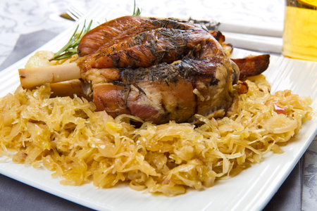 Baked pork shank with sauerkrautの写真素材