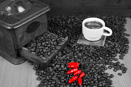 Coffee Grinder with Beans and coffe cupの写真素材