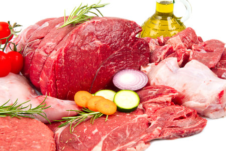 Fresh butcher cut meat assortment garnishedの写真素材