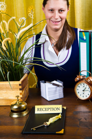 smiling female receptionistの写真素材