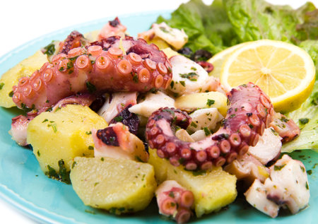 octopus salad with potatoesの写真素材
