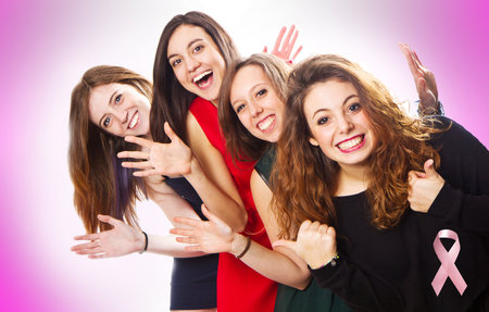 group of girls for the fight against cancerの写真素材