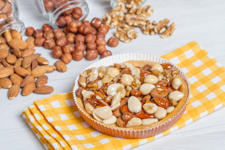 Dried fruit cake with almonds, nuts and hazelnutsの写真素材