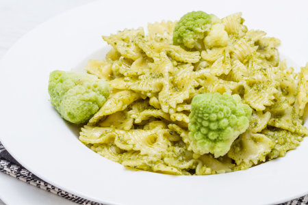 pasta with broccoli pesto and pistachiosの写真素材