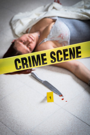 crime scene with woman in lingery deadの写真素材