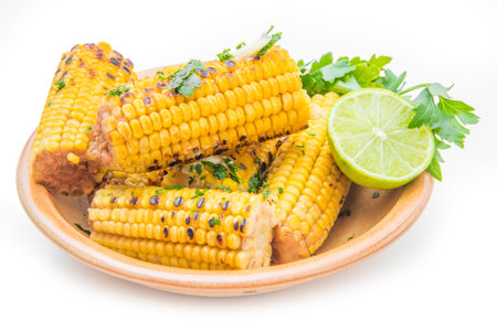 delicious grilled corn with salt and parsley
