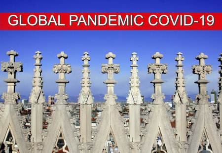 Milan cathedral as a symbol of the city hit hard by the covid-19 pandemic.  Coronavirus COVID-19...