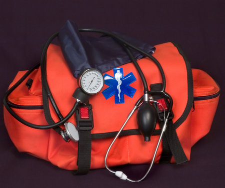 EMT - First aid bag with Life Star, stethoscope and blood pressure cuffの写真素材