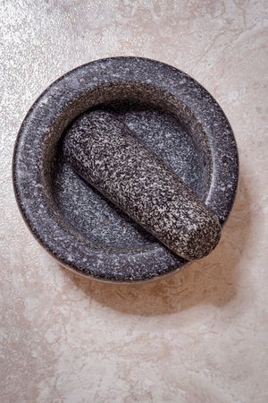 Zenith view of a kitchen mortarの写真素材