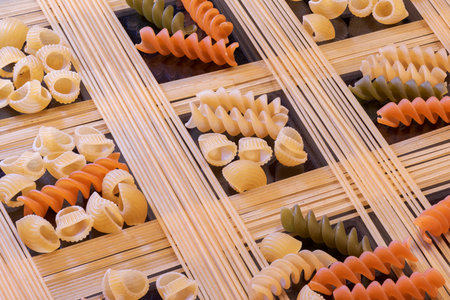 Still life of various pasta shapesの写真素材