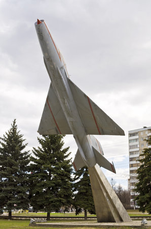 aircraft MiG-21 monument in the town of Zhukovsky, Moscow region, Russiaの素材 [FY31019251423]