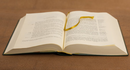 the open book - gospel New Testament on the wooden tableの写真素材