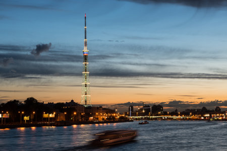 St. Petersburg. City TV tower. Night view - white nights.
