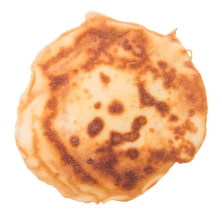 One fried pancake against the white backgroundの写真素材