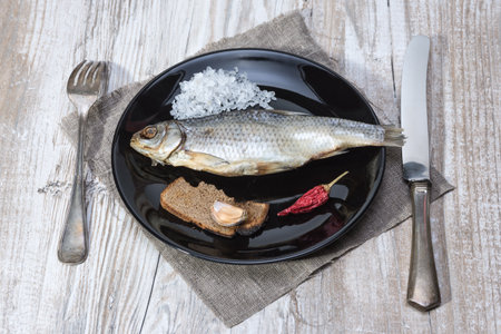 stockfish - roach on a black plate - Vintage installation