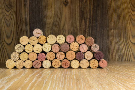 wine cork on the background of dark woodの写真素材