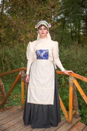 History of the Jewish national costume of a married woman in 19th-century Eastern Europe (Ashkenazim) - reconstructionの写真素材