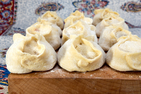 manti - dumplings of minced lamb wrapped in unleavened dough and cooked by steamingの写真素材