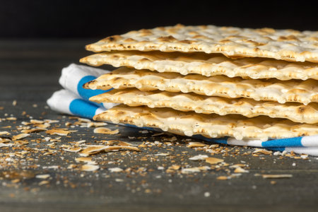 Matzah - An unleavened bread, traditionally eaten by Jews during the Passover festivalの写真素材