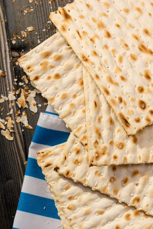 Matzah - An unleavened bread, traditionally eaten by Jews during the Passover festivalの写真素材