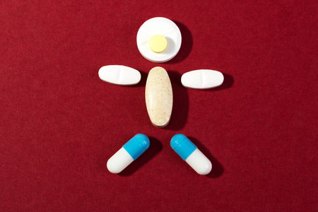 cure capsule on a red paper backgroundの写真素材