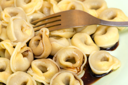 Tortellini - Italian ring-shaped pasta stuffed with a meat or cheeseの写真素材