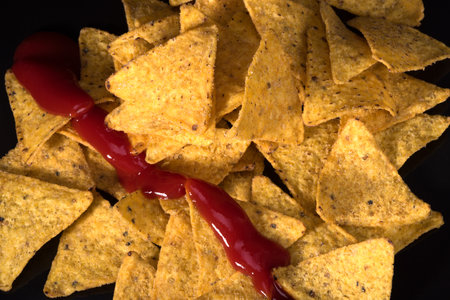 Nachos with tomato spicy sauce is a snack from northern Mexicoの写真素材